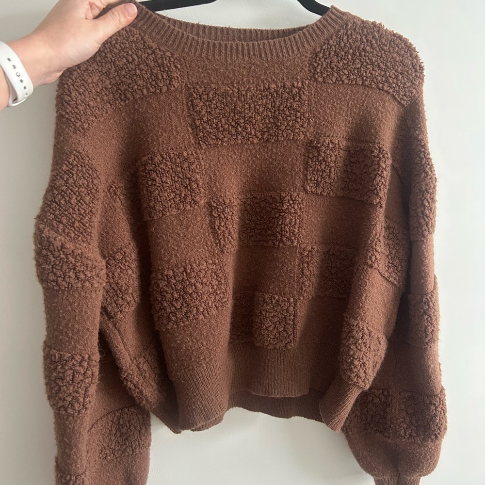 Brown Knit Sweater and Black Leather Pants